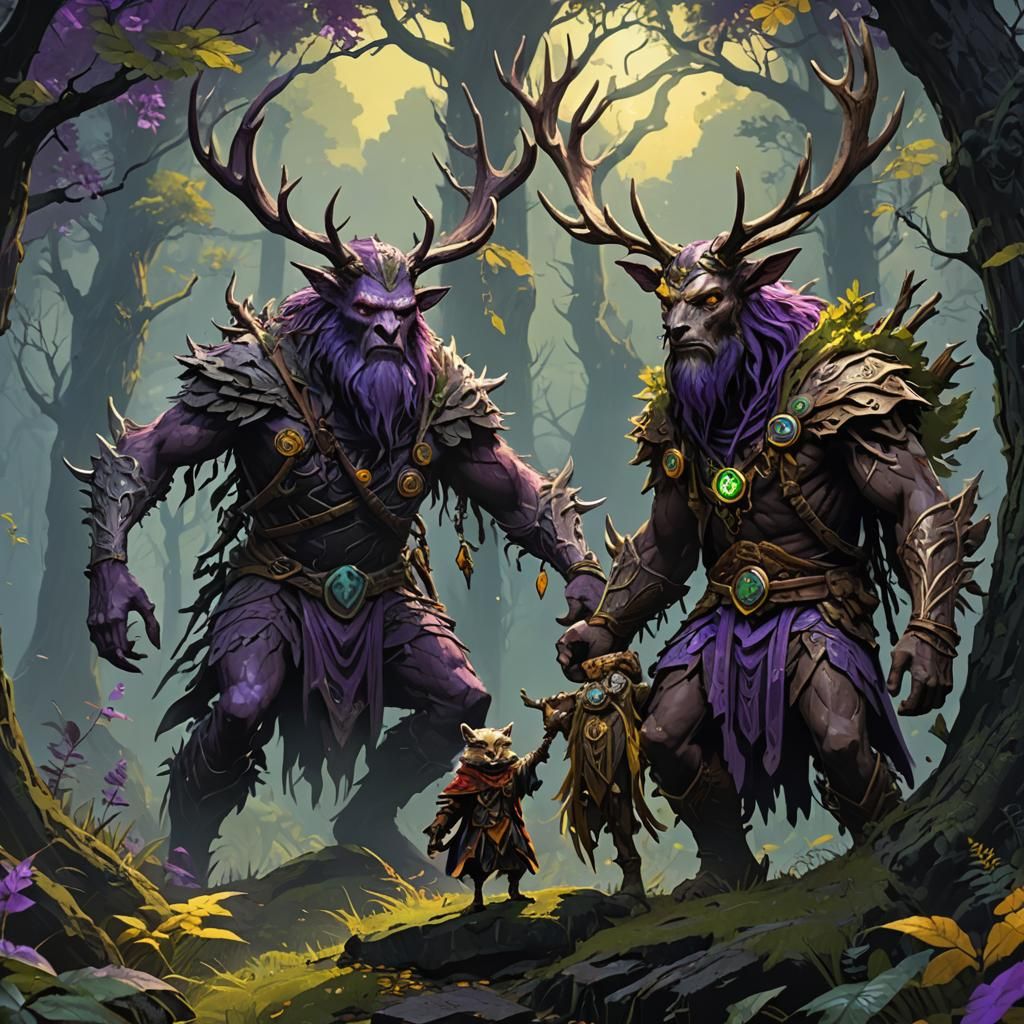 Owlin Druid and Leshen Spirit: Dark Fantasy Art