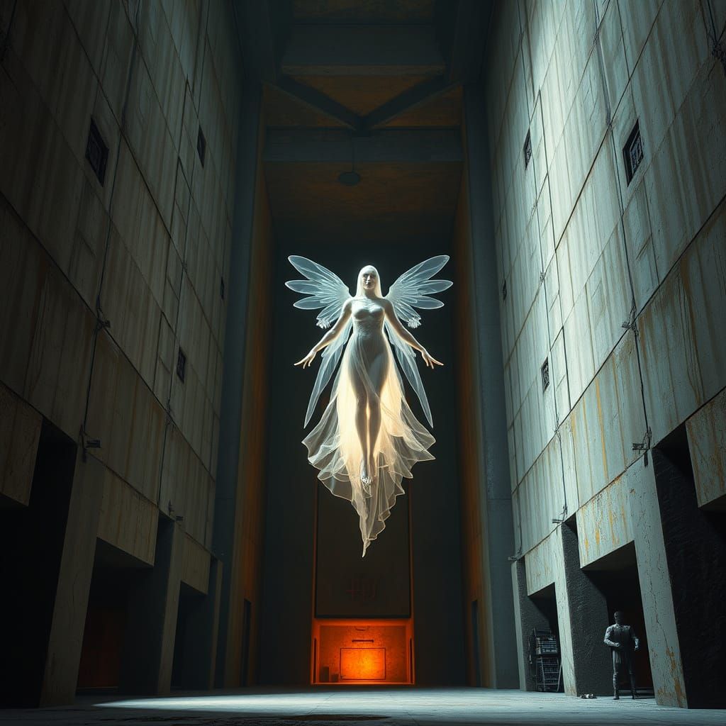 Spectral Entity Confronts Brutalist Architecture in 3D Reali...