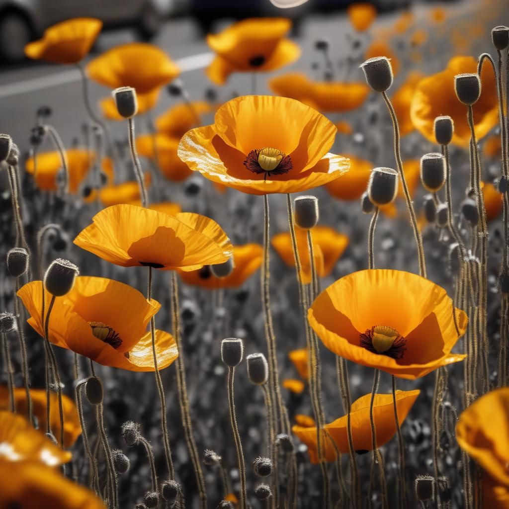 Ornate Golden Halo with Poppies in HDR