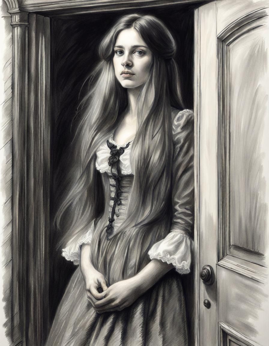 Victorian Woman Portrait in Hyperdetailed Charcoal