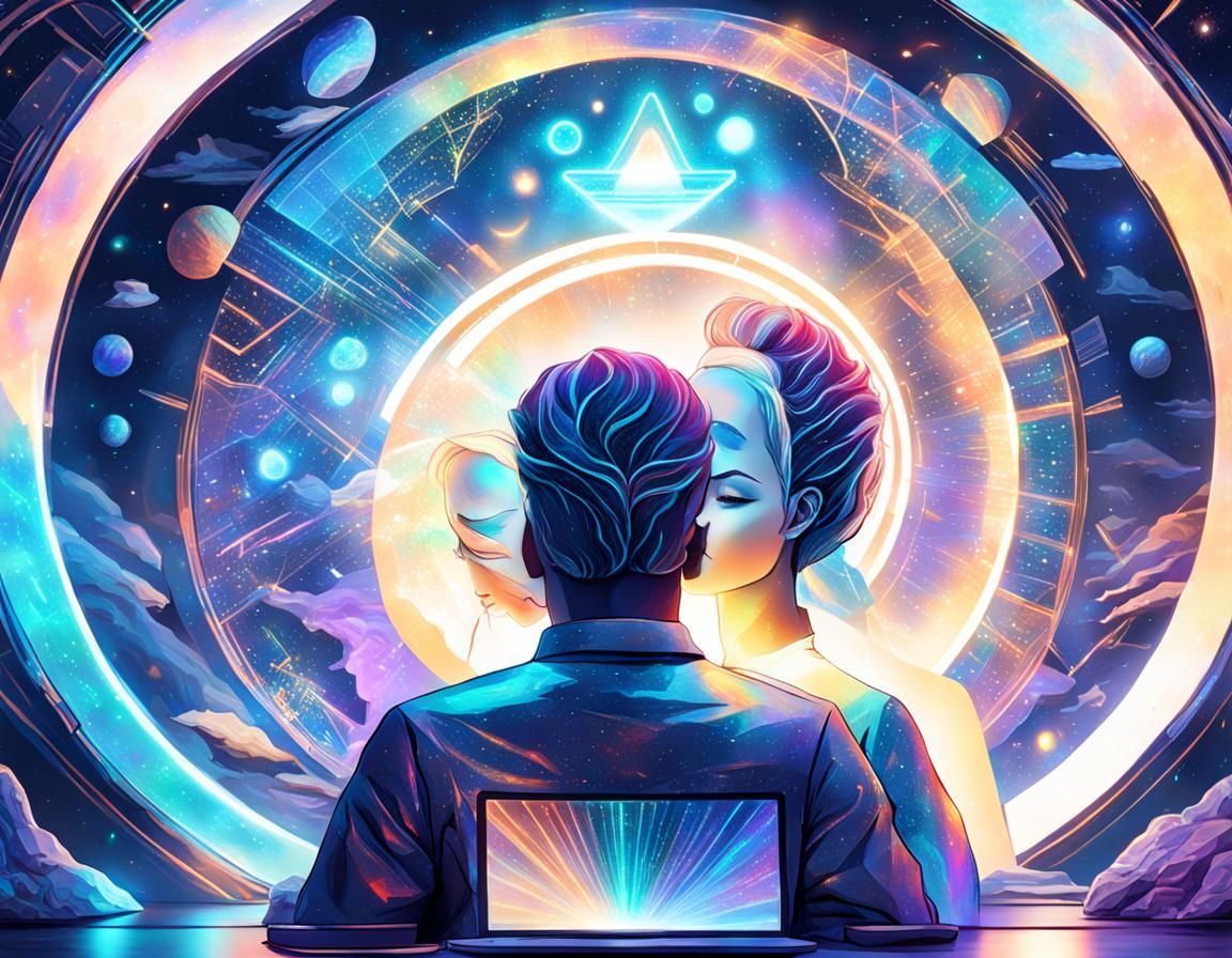 Smiling Couple Gazing at Glowing Computer