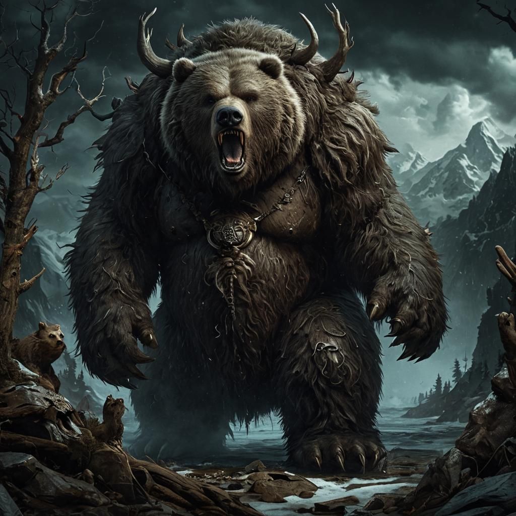 Ominous Obese Kodiak Bear in Elemental Darkness
