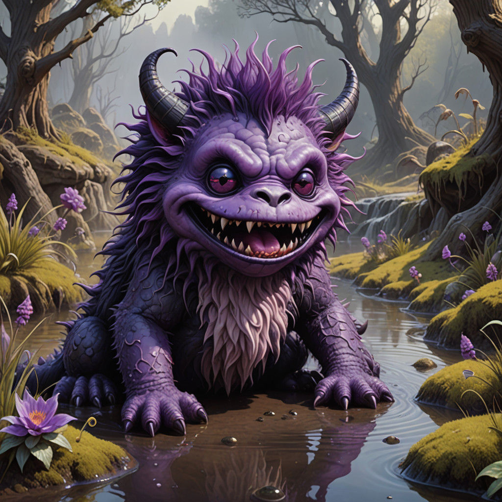 Whimsical Forest Creature Plays in Waterhole