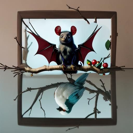 Fruit Bat on Branch with Open Wings