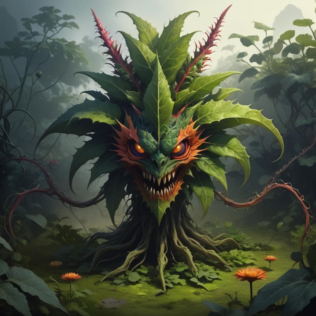 Alien Flower Creature in Thorny Garden
