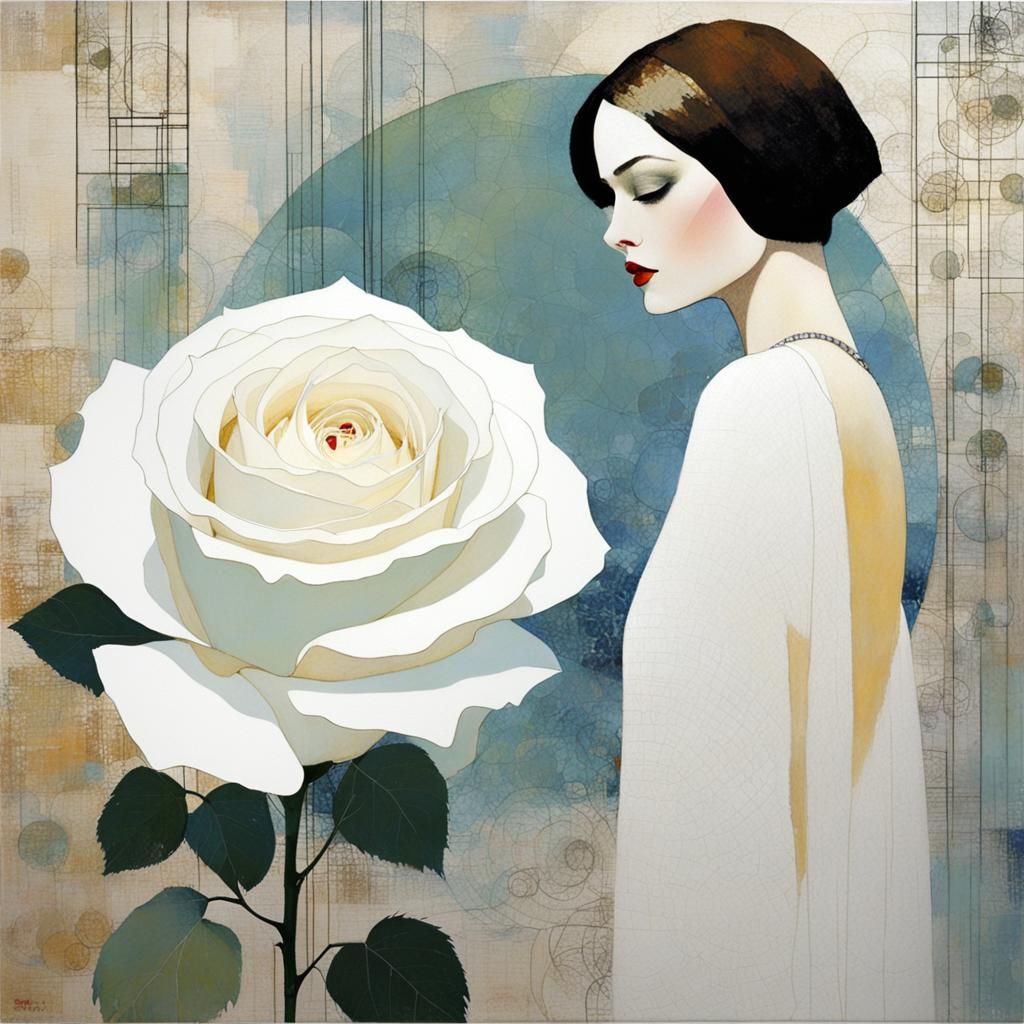 Minimalist White Rose Illustration in Surreal Style