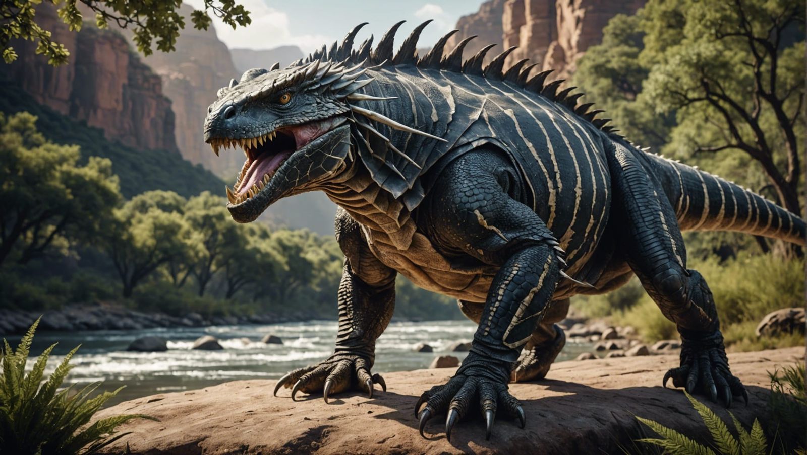 Feathered Reptile in Savannah Canyon: Photorealistic Style