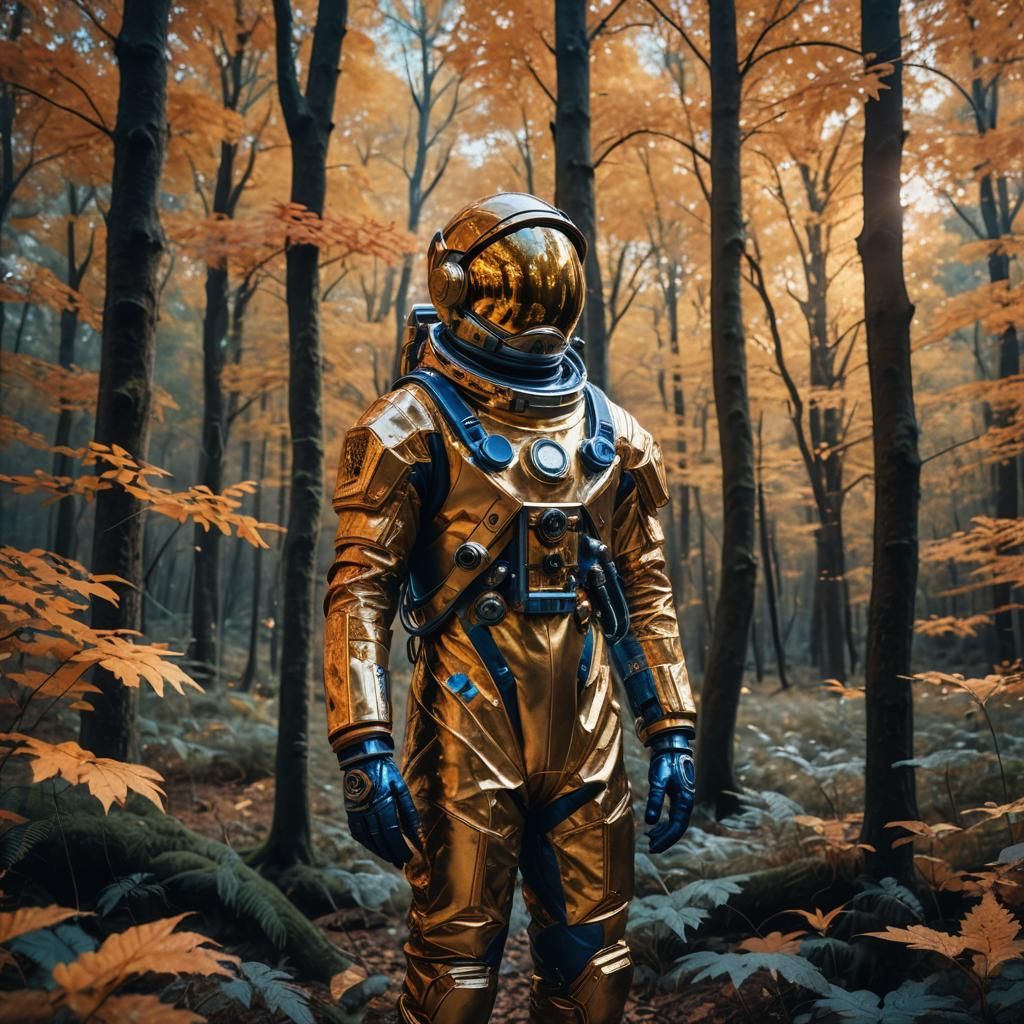 Astronaut Portrait in Autumn Forest, Zhang Style