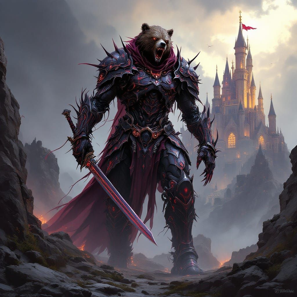 Bear Mech Warrior in Dark Fantasy Style