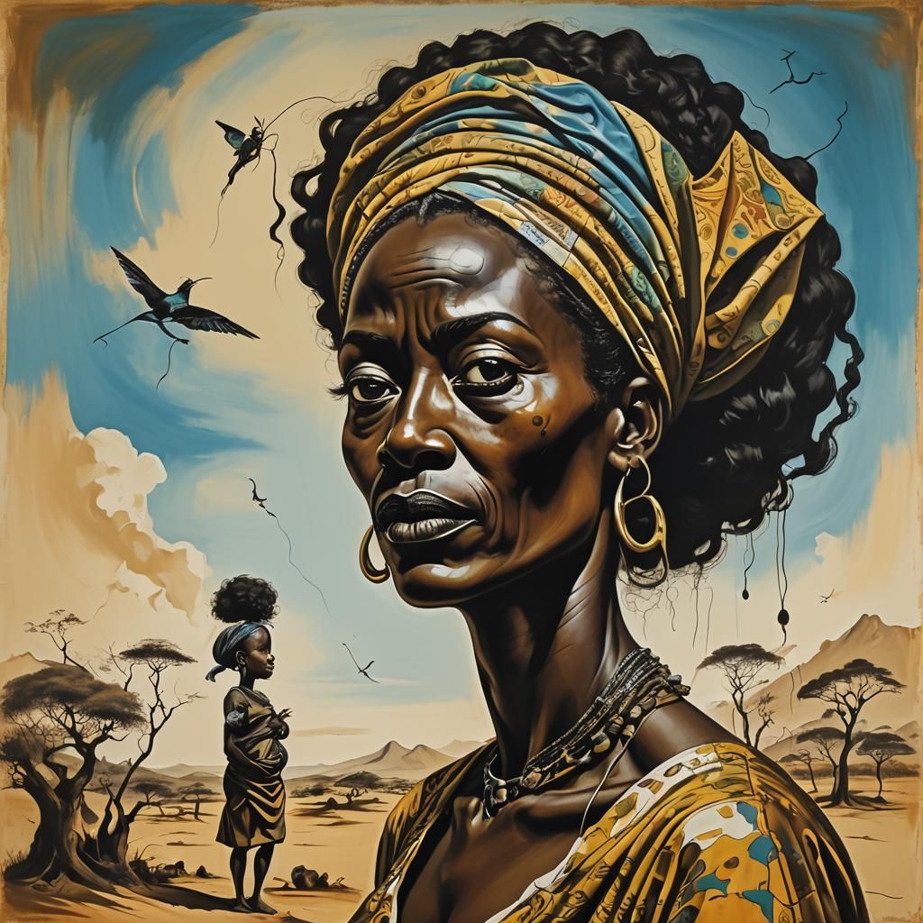 Surreal African Mother Portrait in Dreamlike Style