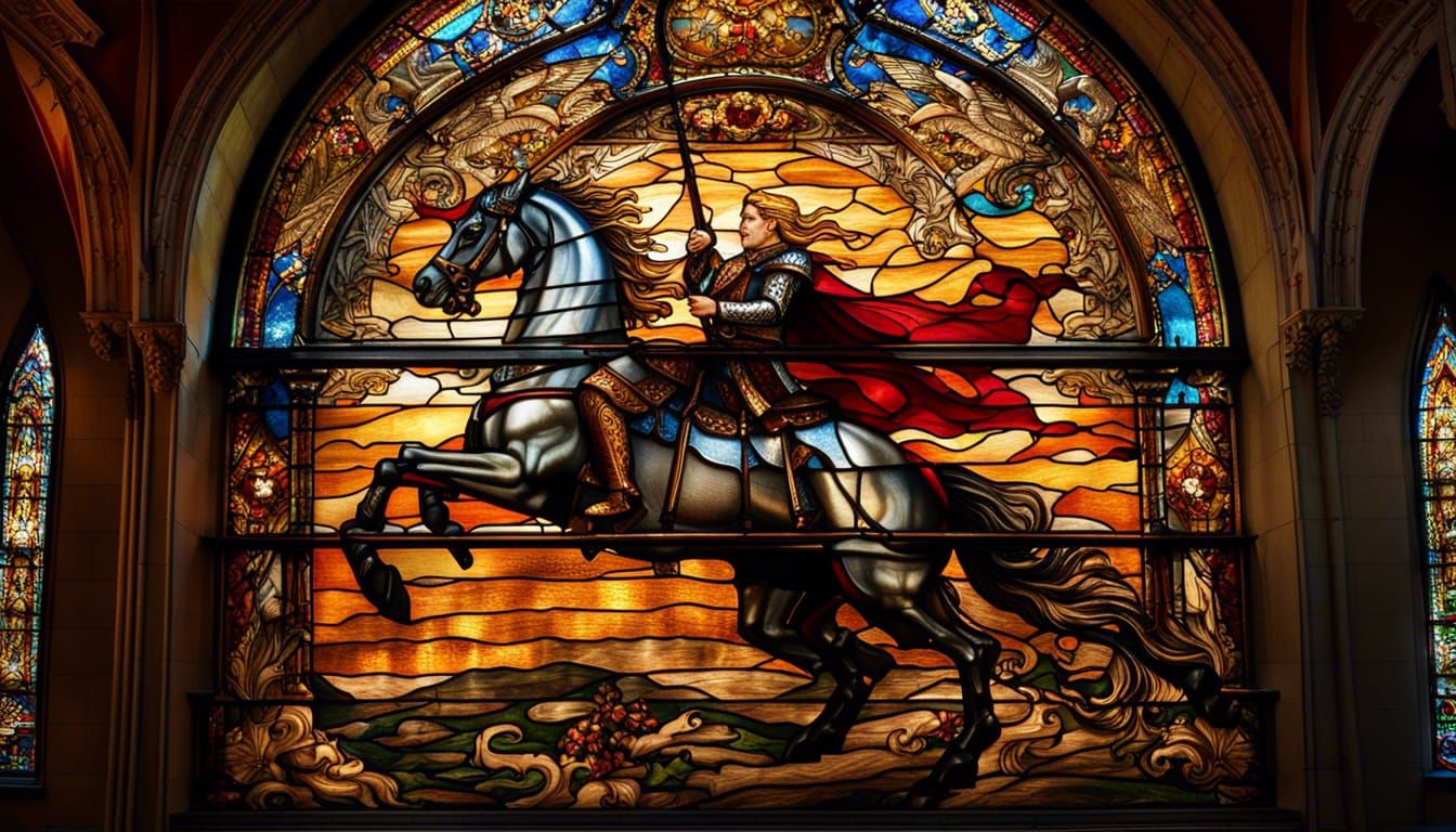 St George Dragon Battle Stained Glass Art Nouveau