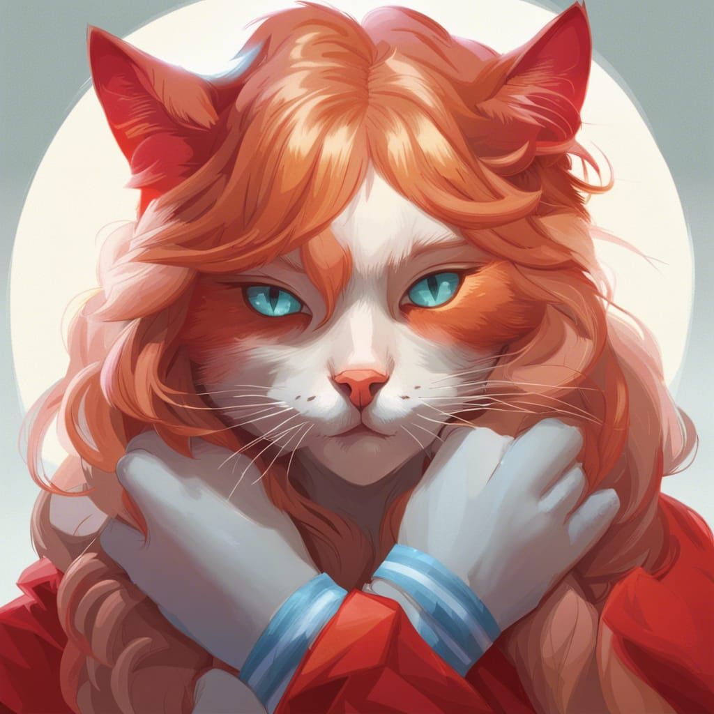 Sweet Red Cat Heart Portrait in Artgerm Style