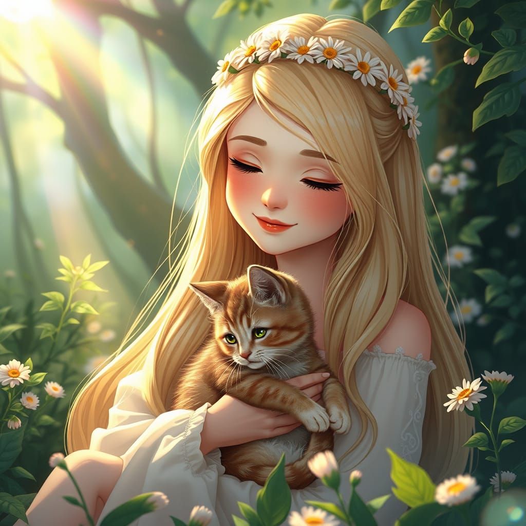 Dreamlike Portrait of a Blonde Girl in Art Nouveau Style