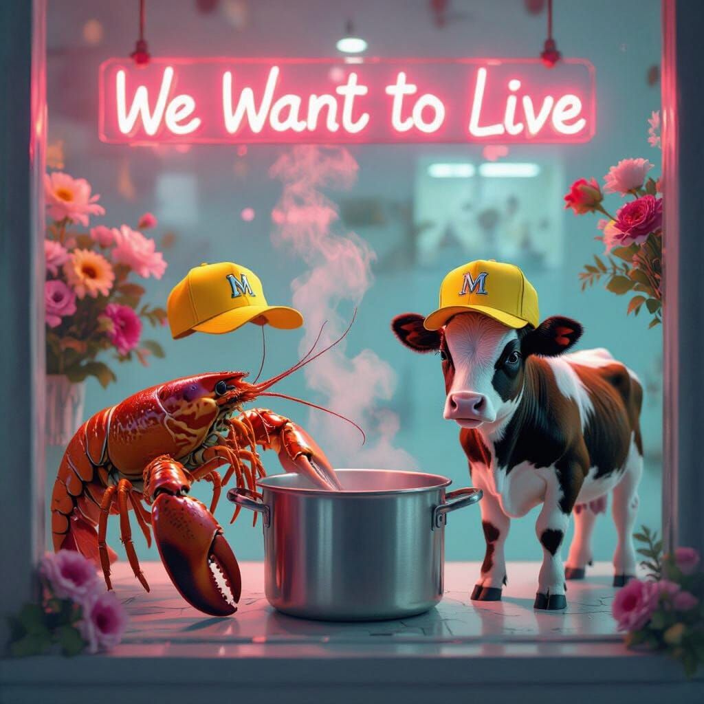 Lobster and Calf with Baseball Caps