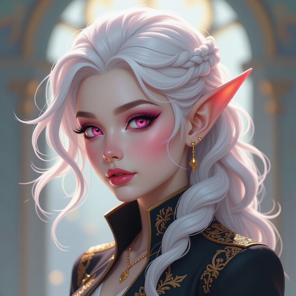 Hyperrealistic Albino Elf Portrait with Pink Eyes
