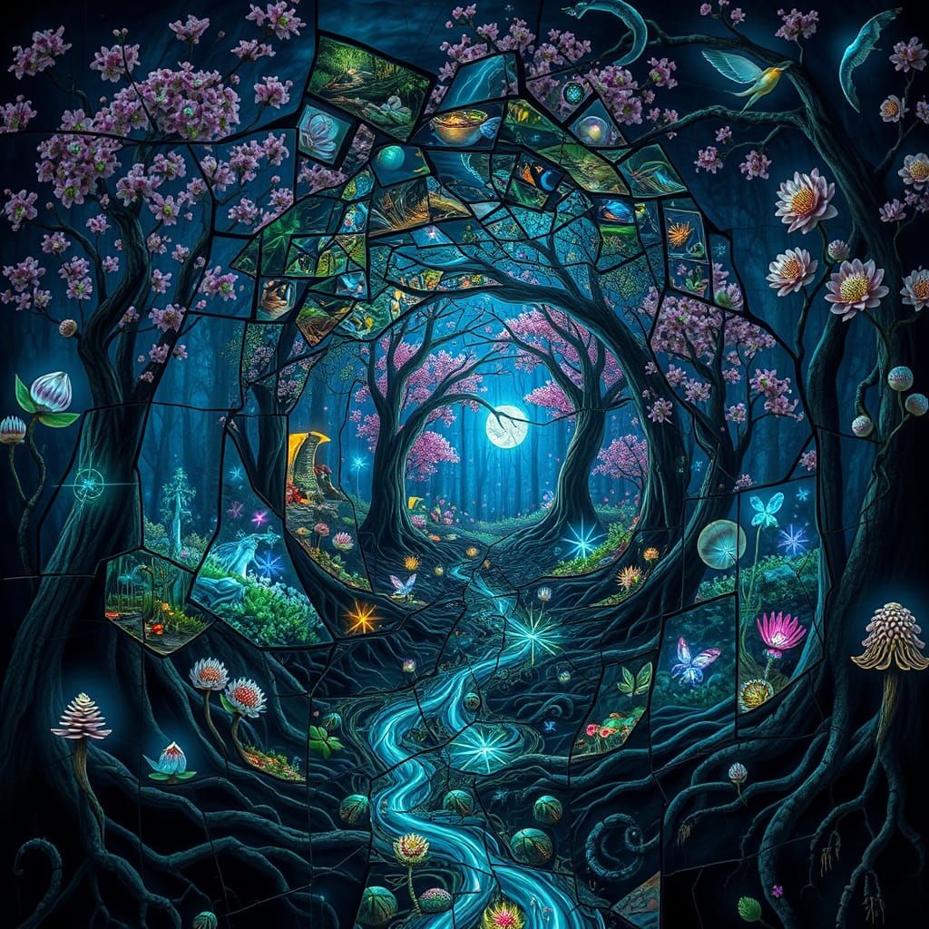 Surreal Labyrinth of Cracked Mirrors Reflecting a Dreamlike ...