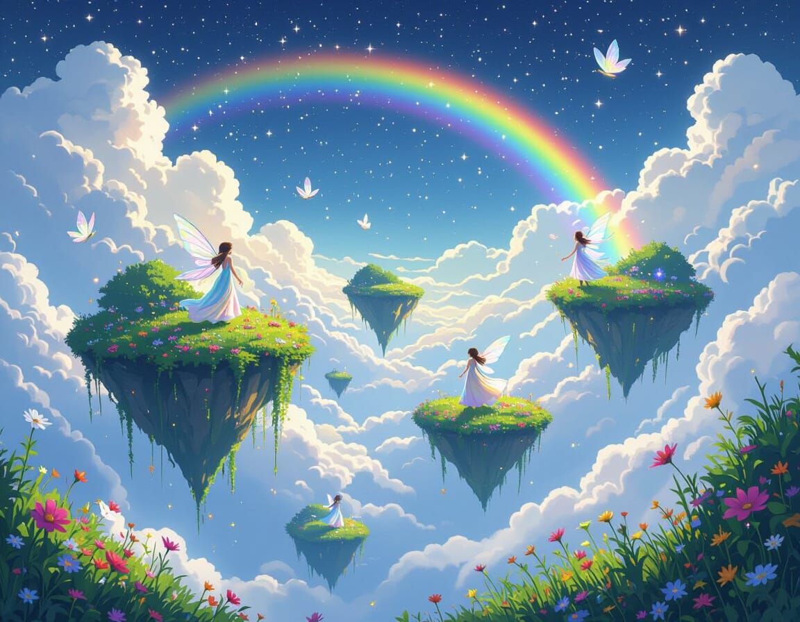 Floating Fairy Islands Drifting Through Space, Magical Reali...