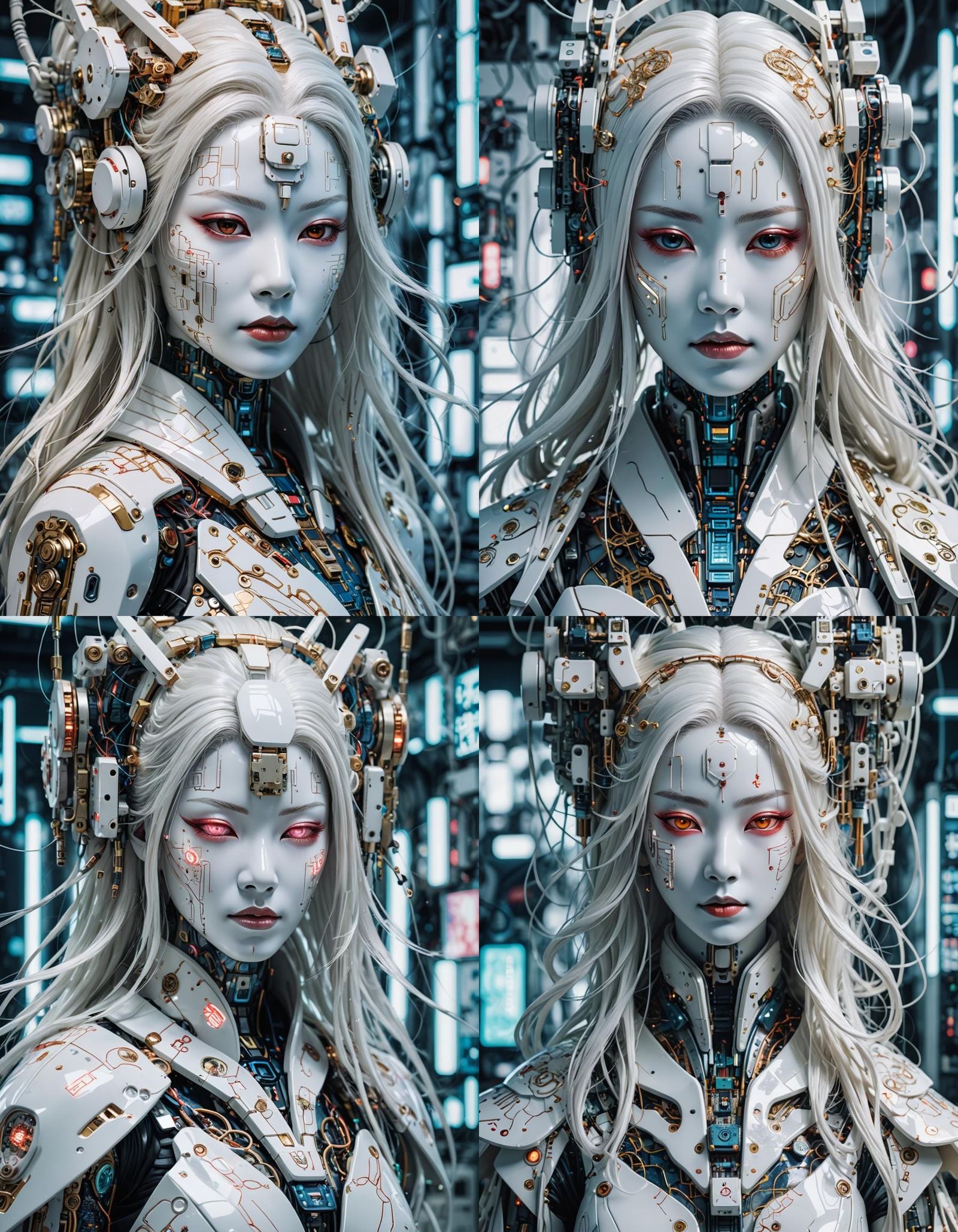 Geisha Android Portrait in Cyberpunk Style