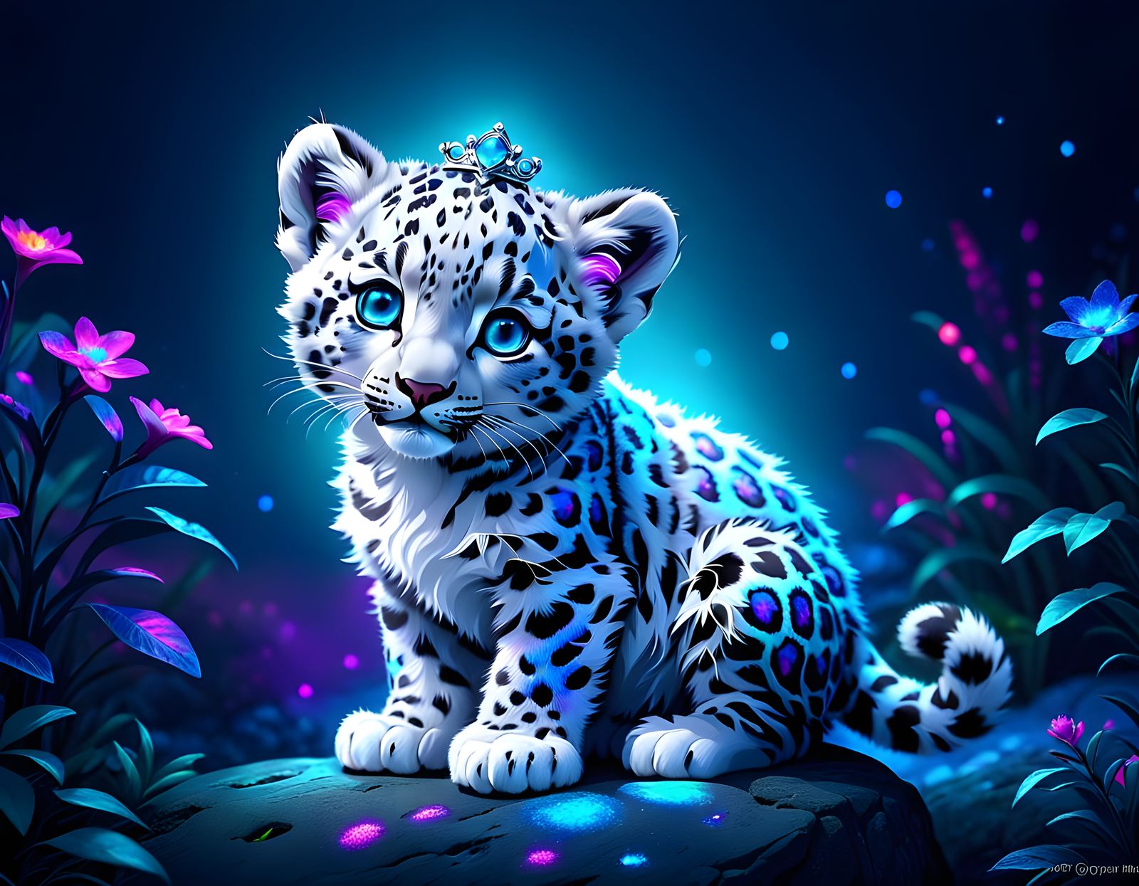 Opal Snow Leopard Cub with Bioluminescence