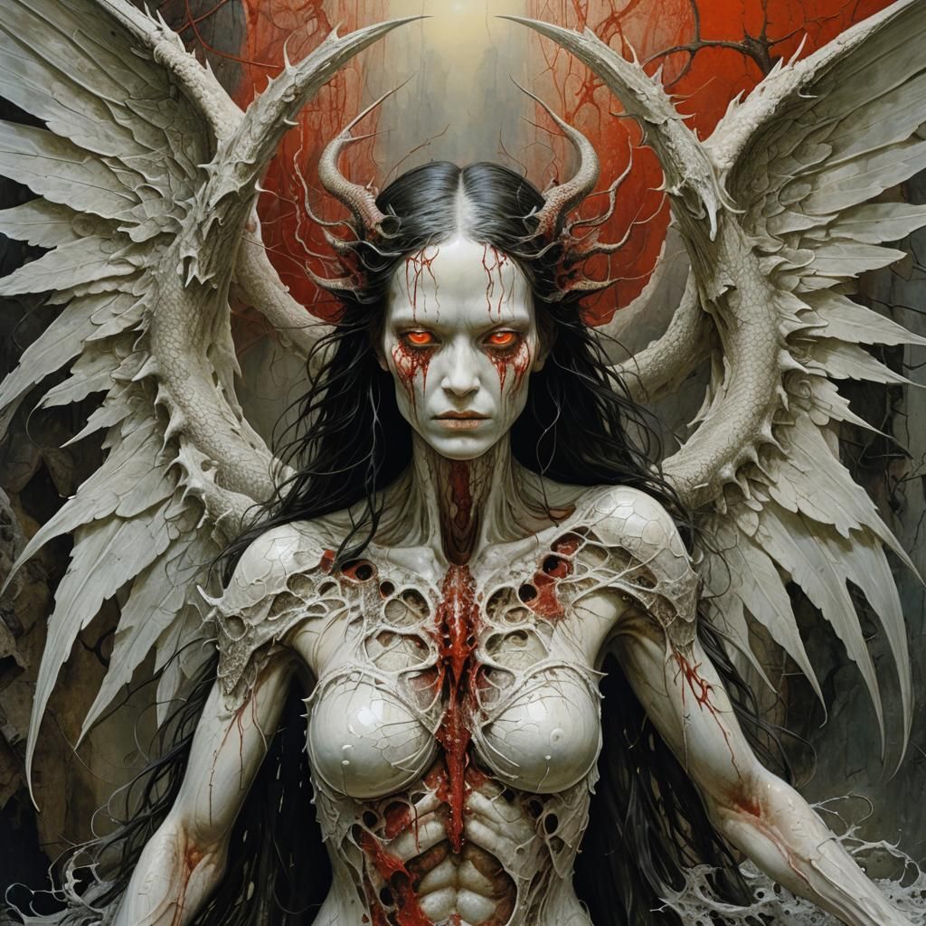 Fallen Angel with Scaly Body in Dark Fantasy Art
