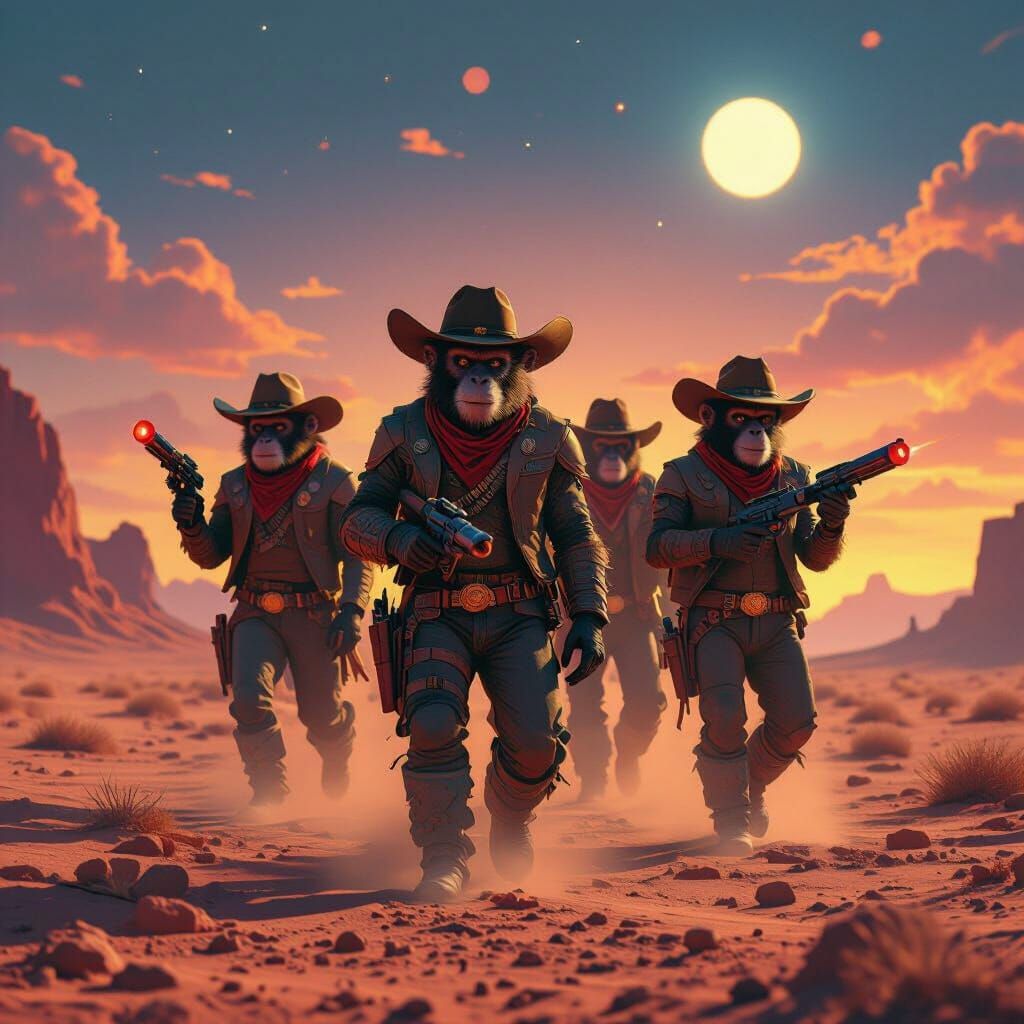 Space Monkeys in Cowboy Hats with Laser Revolvers