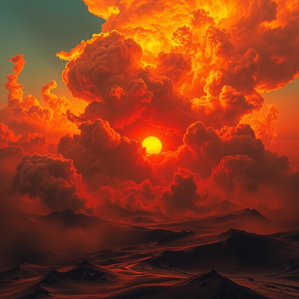 Apocalyptic Landscape with Burning Sky