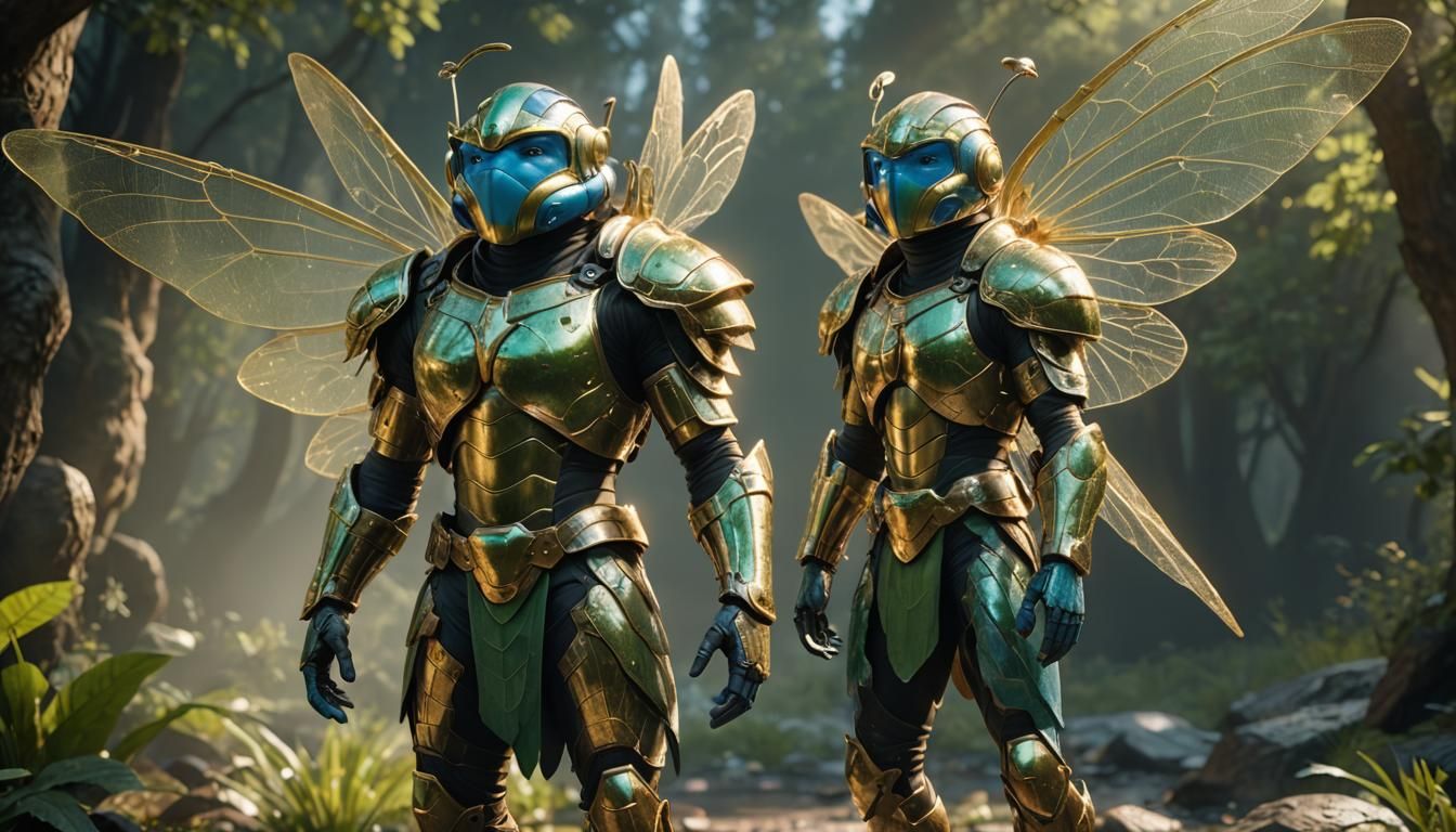 Smurf Warrior in Shimmering Armor with Iridescent Wings