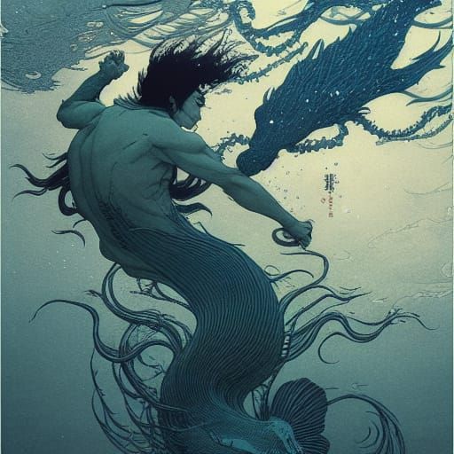 Hyperdetailed Merman in Dark Fantasy Style