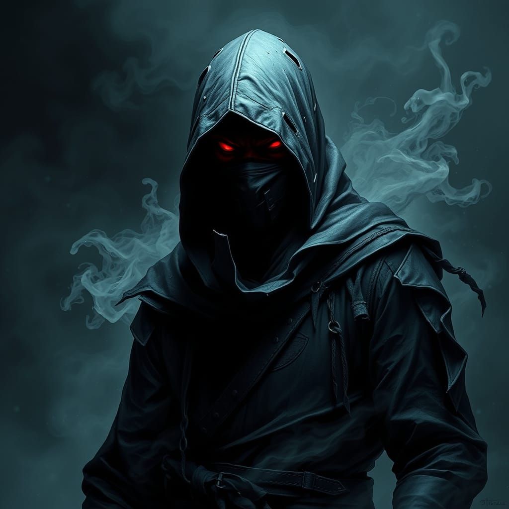 Dark Ninja Figure in Cyberpunk Gothic Style