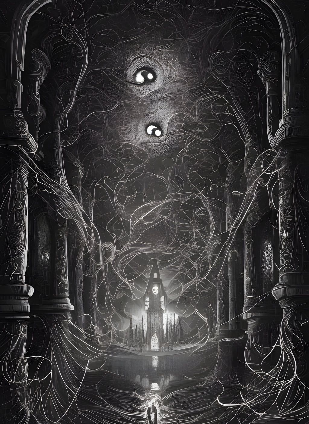 Intricate Ink Illustration of Archspire in Dark Style