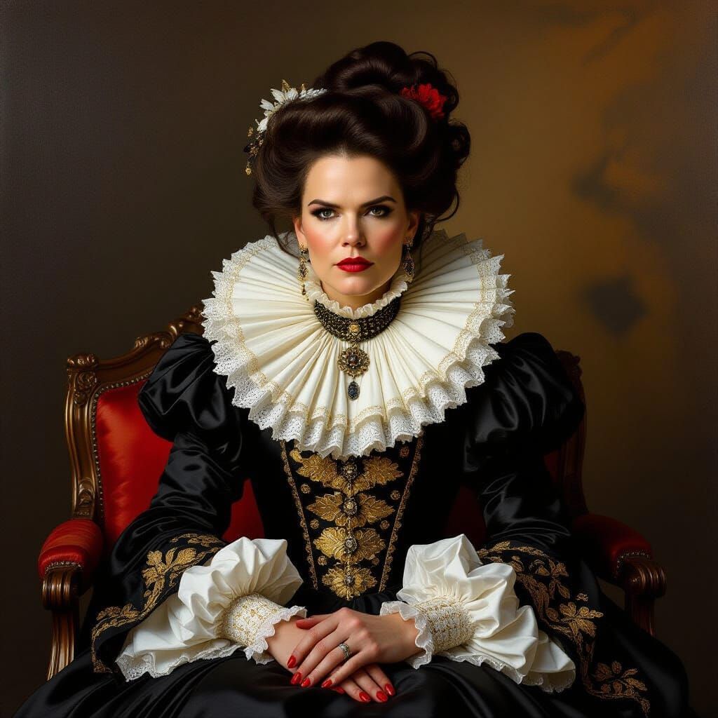 Bjork in Baroque Attire with Chiaroscuro Lighting