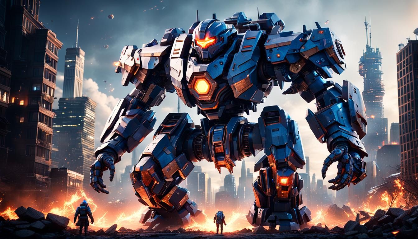 Giant Mech with Glowing Sword, 3D Render