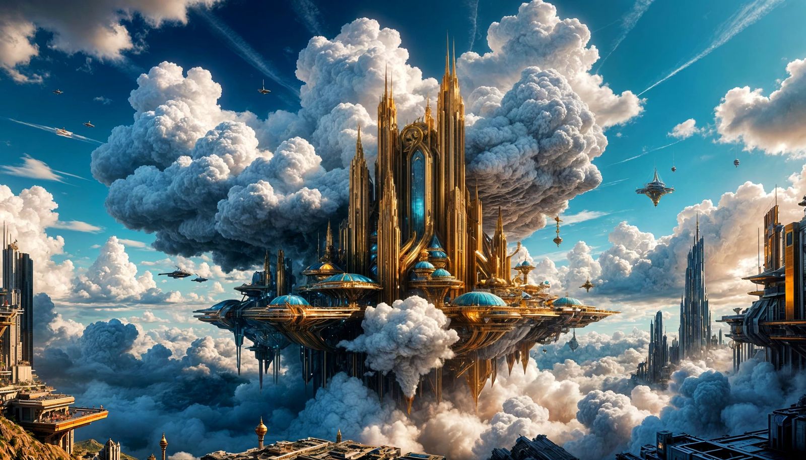Surreal Cloud Cityscape in Golden Light
