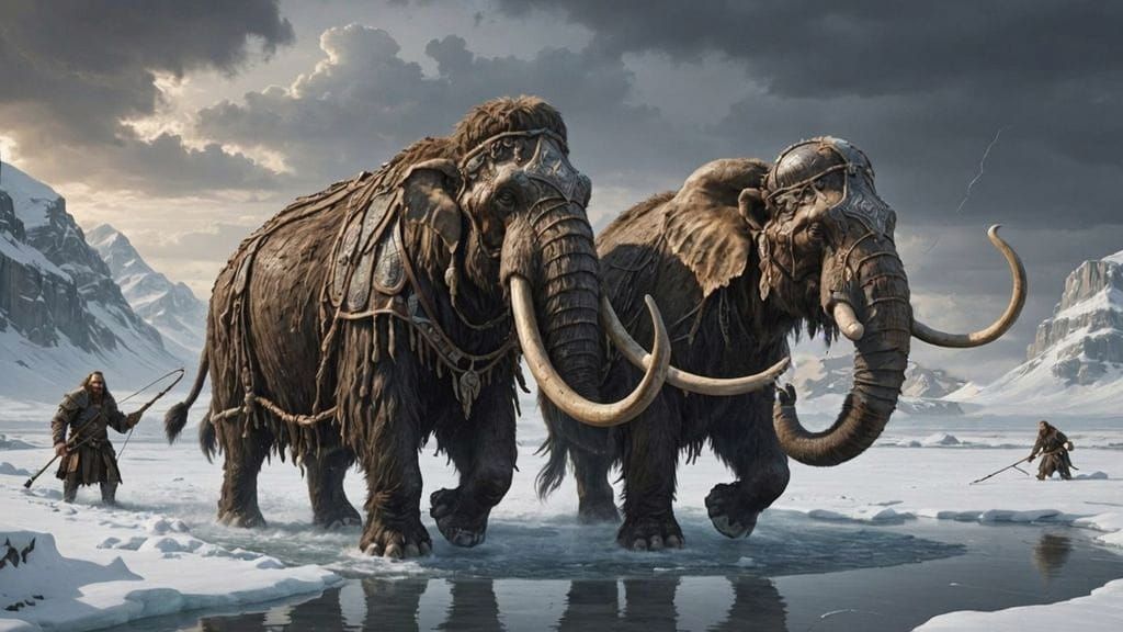 Colossal Mammoth Archer in Bleak Tundra Landscape
