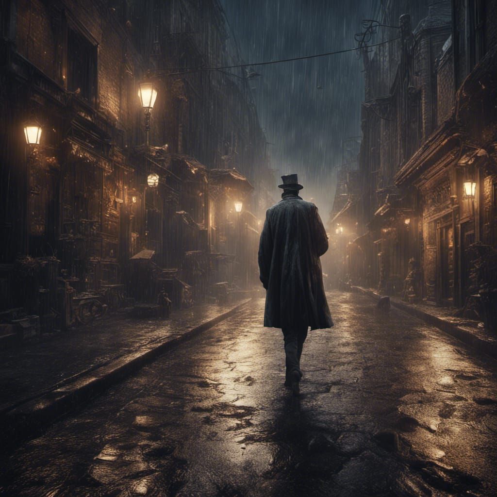 Sad Man in Rainy 1910s Street: Matte Painting