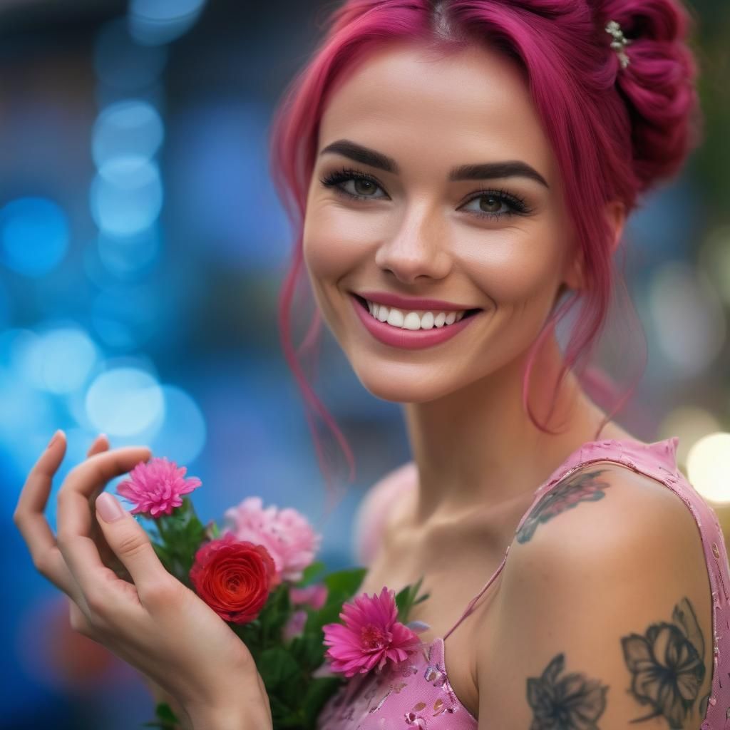 Tattooed Girl in Pink Dress: Professional Photography