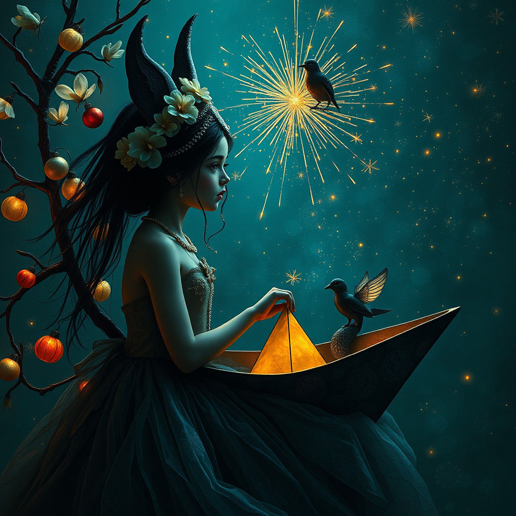 Surreal Ballerina Christmas in Psychedelic Synthwave Style