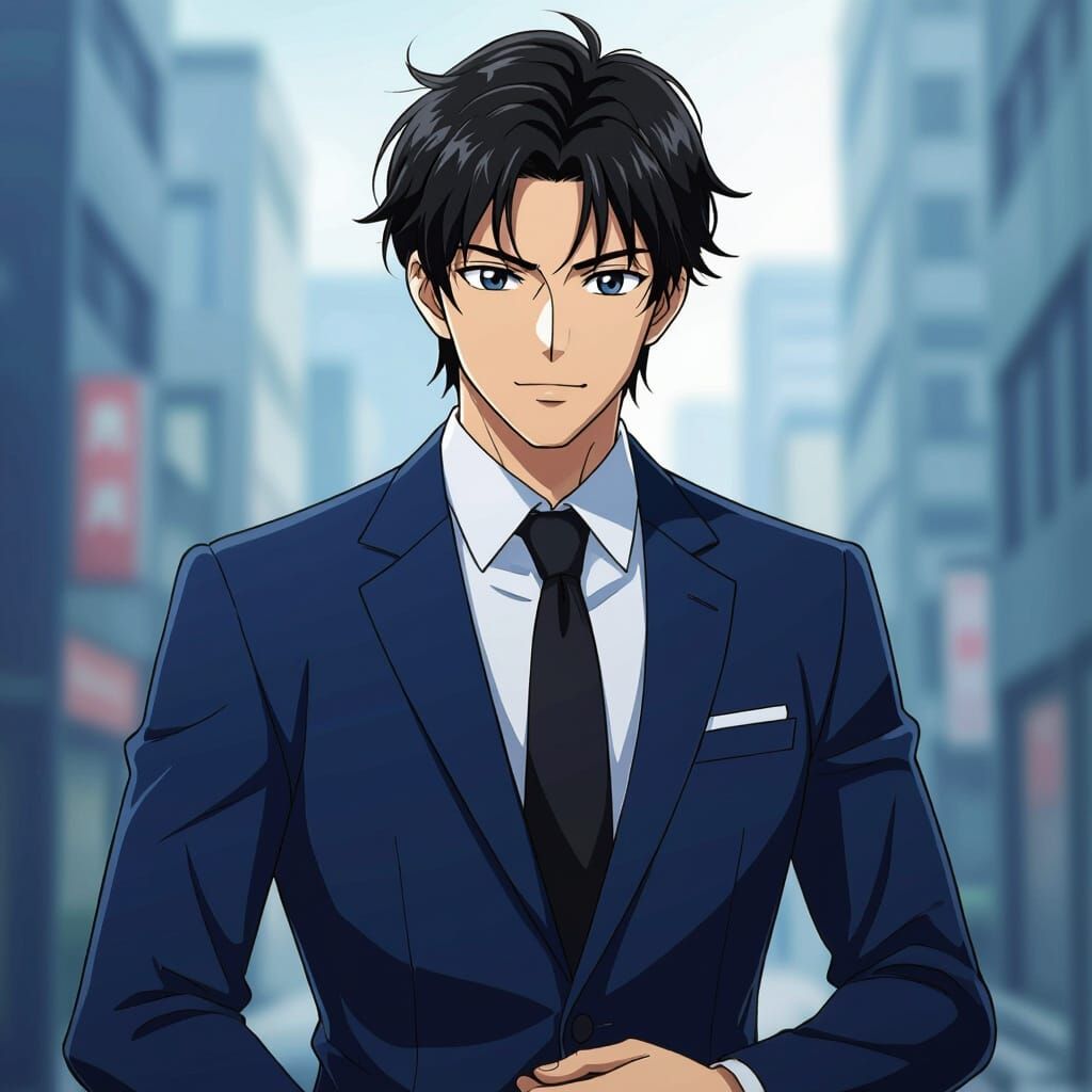 Pregnant Anime Man in Suit, Manga Scan Style