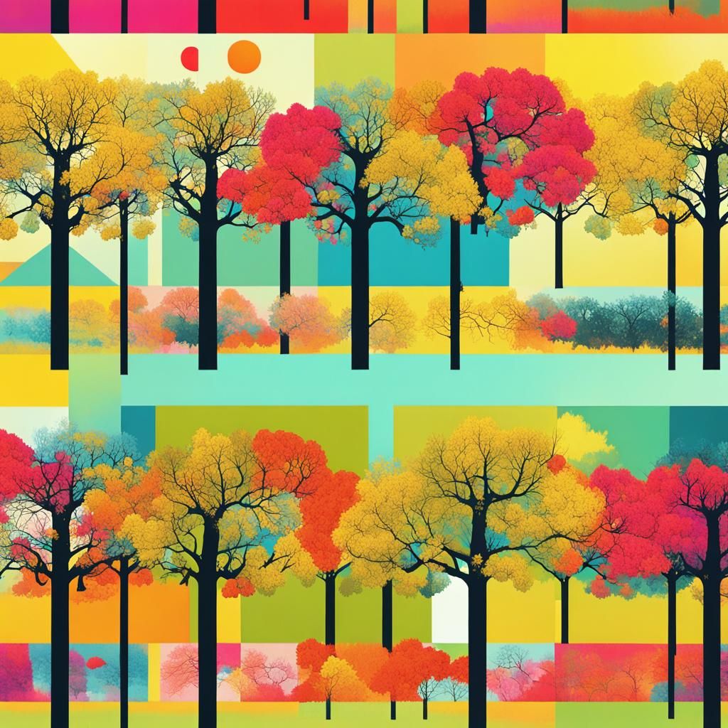 Spring Nature Scene in Geometric Pop Art Style