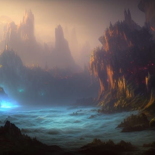 Mystical Waters in Detailed Matte Painting Style