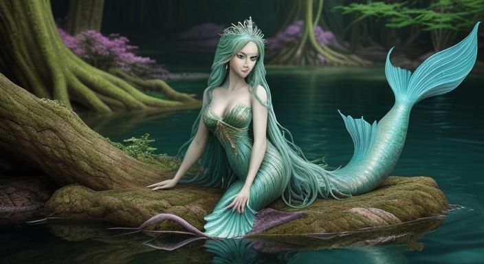 Hyper Realistic Mermaid Goddess in Tropical Haven