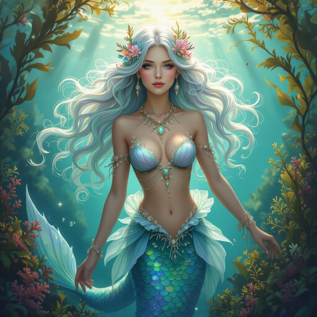 Bioluminescent Mermaid in Art Nouveau Style