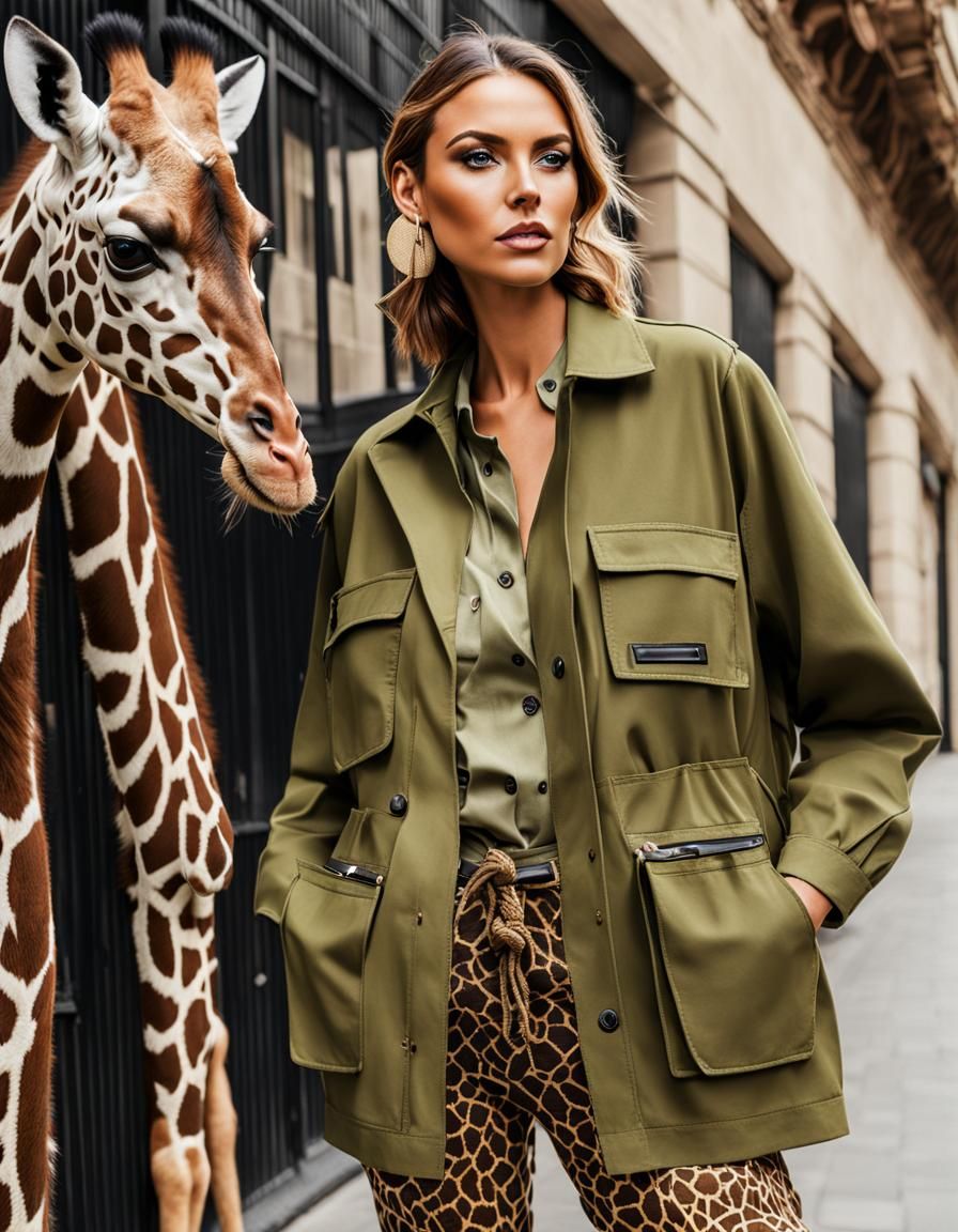 Safari-Themed Fashion Model in Khaki and Olive
