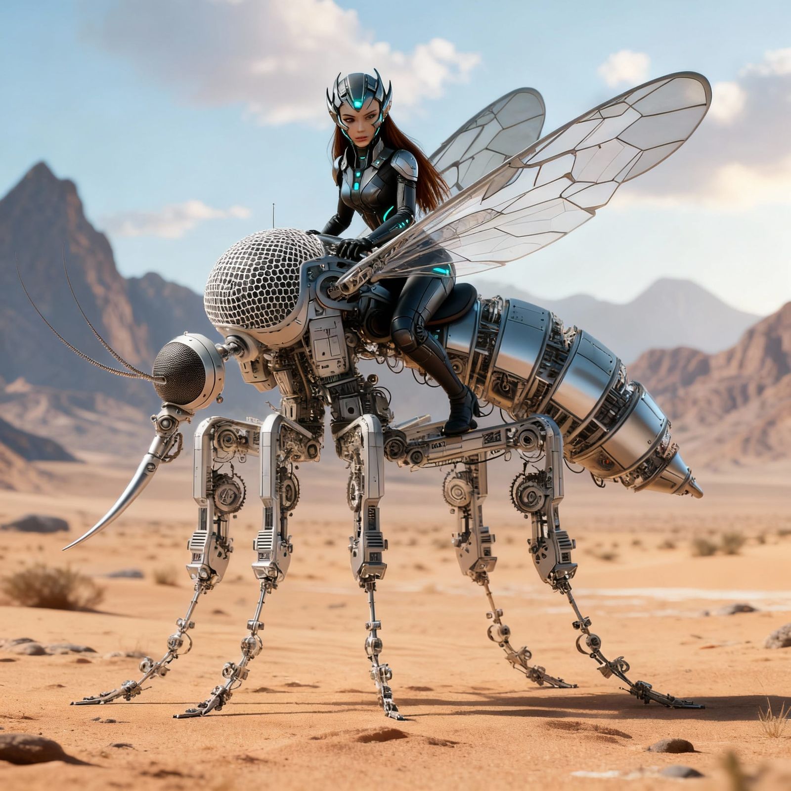 Alien Women Riding Giant Mosquitoes in Cosmic Landscape