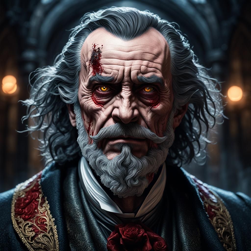 Sinister Dracula Portrait in Hyperrealistic Style
