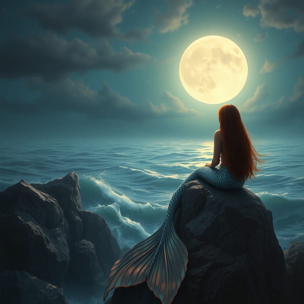 Moonlit Mermaid in Oil Painting Style