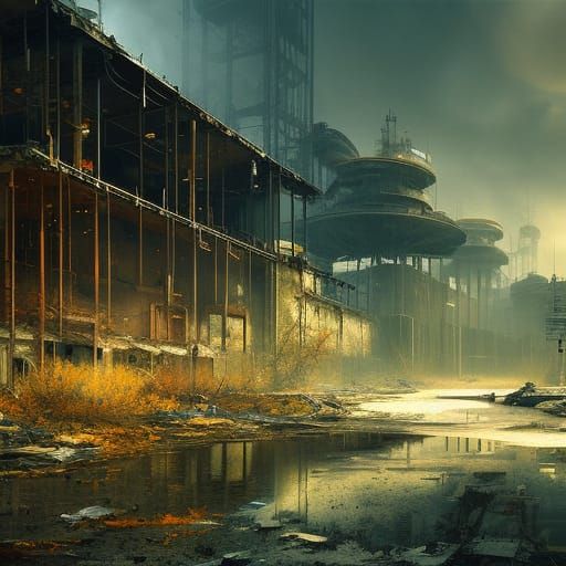 Desolate Abandoned Chernobyl Reactor in Digital Painting Sty...
