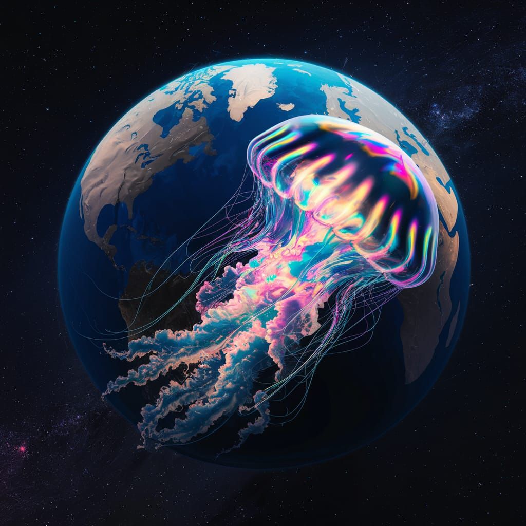 Psychedelic Futuristic Jellyfish Explores Earth's Atmosphere