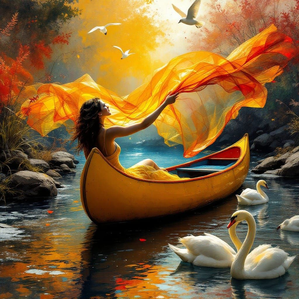 Surreal Canoe of Dreams in Warm, Vibrant Colors