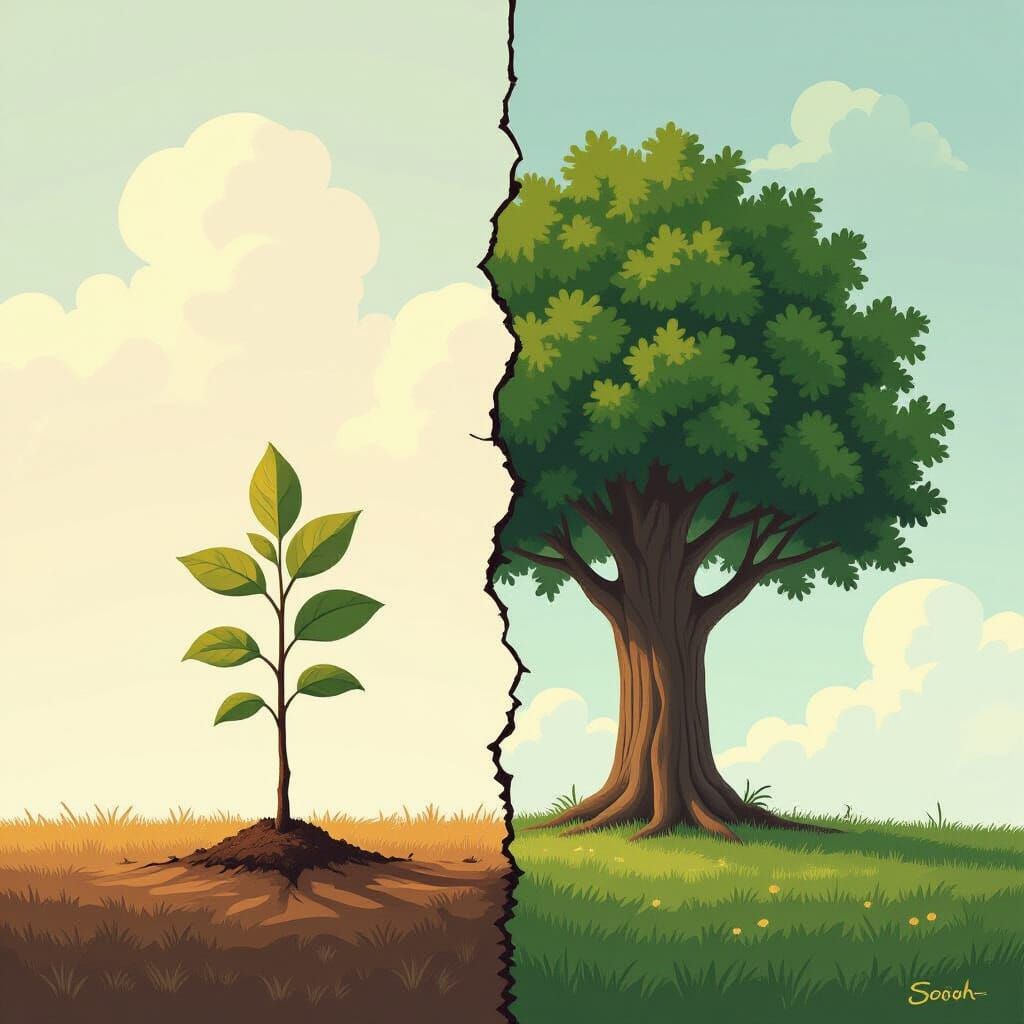 Sapling Meets Mature Tree in Split Composition